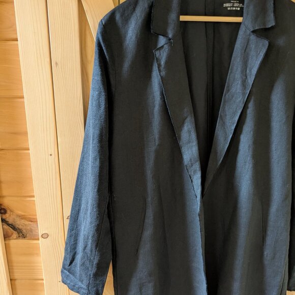 Majestic Filatures Raw Edge Linen Open Front Blazer Black Long Jacket Size 4 - Picture 3 of 9